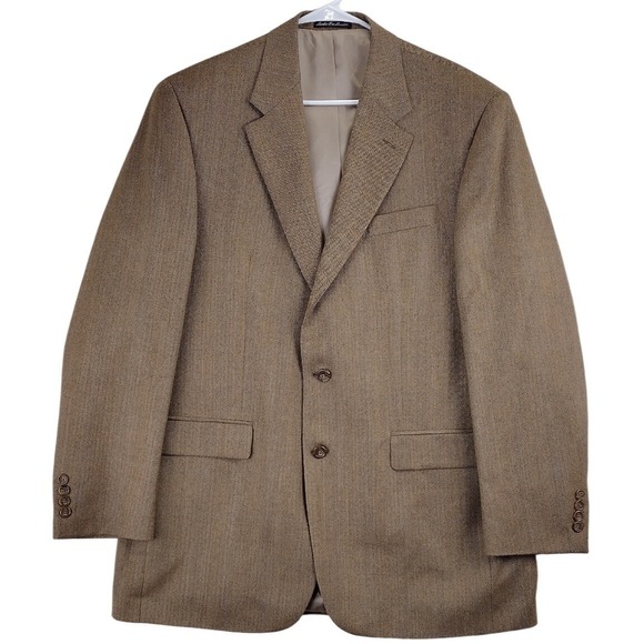 Lauren Ralph Lauren Herringbone Wool Blazer Mens 44L Brown Classic Professional
